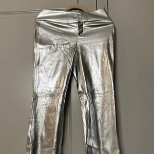 Alice + Olivia Metallic Silver Flared Faux Leather Pants